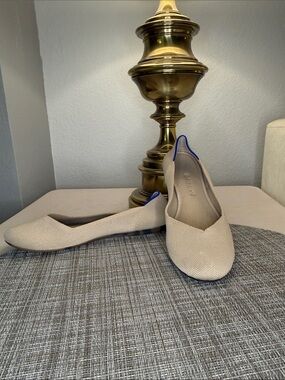 Rothy's Beige Slip-On Flats with Blue Trim